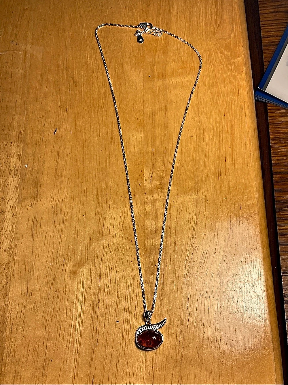 Silver 2.9 grams and amber gemstone necklace.